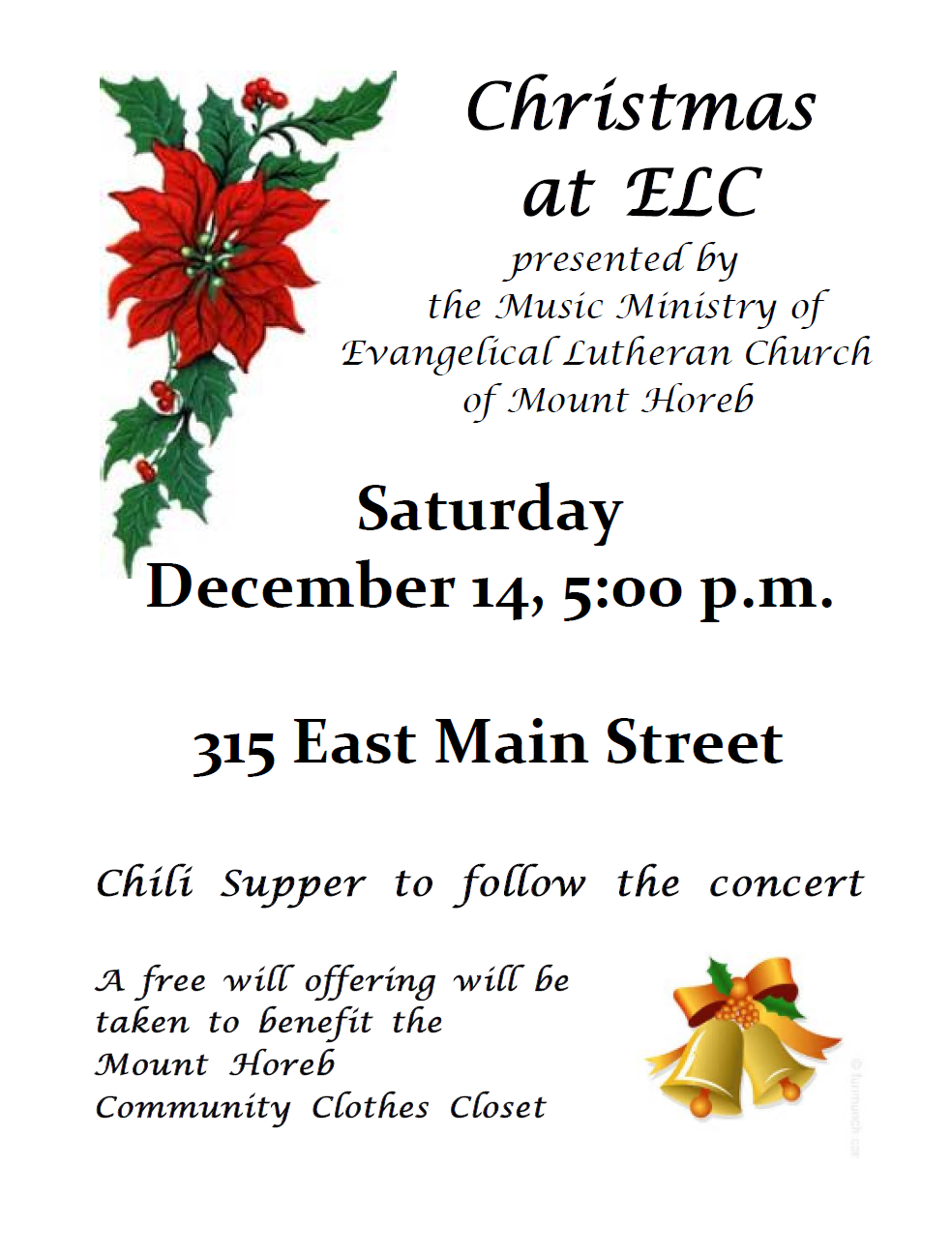 Join us for “Christmas at ELC” this Saturday at 500 p.m. Evangelical